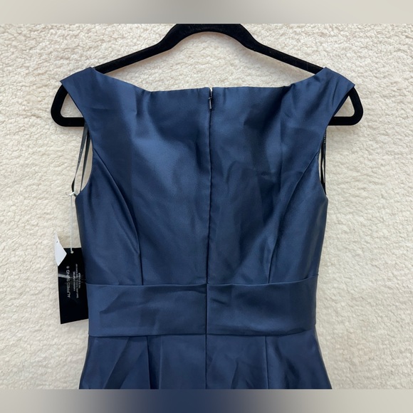 Size 4 - ALFRED SUNG - Off-the-Shoulder Draped Satin Maxi Dress Pockets NEW $240 - Picture 10 of 12